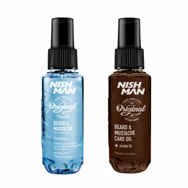 NISHMAN Bart-Set mit Bartöl 75 ml & Bart Parfum Genius 75 ml